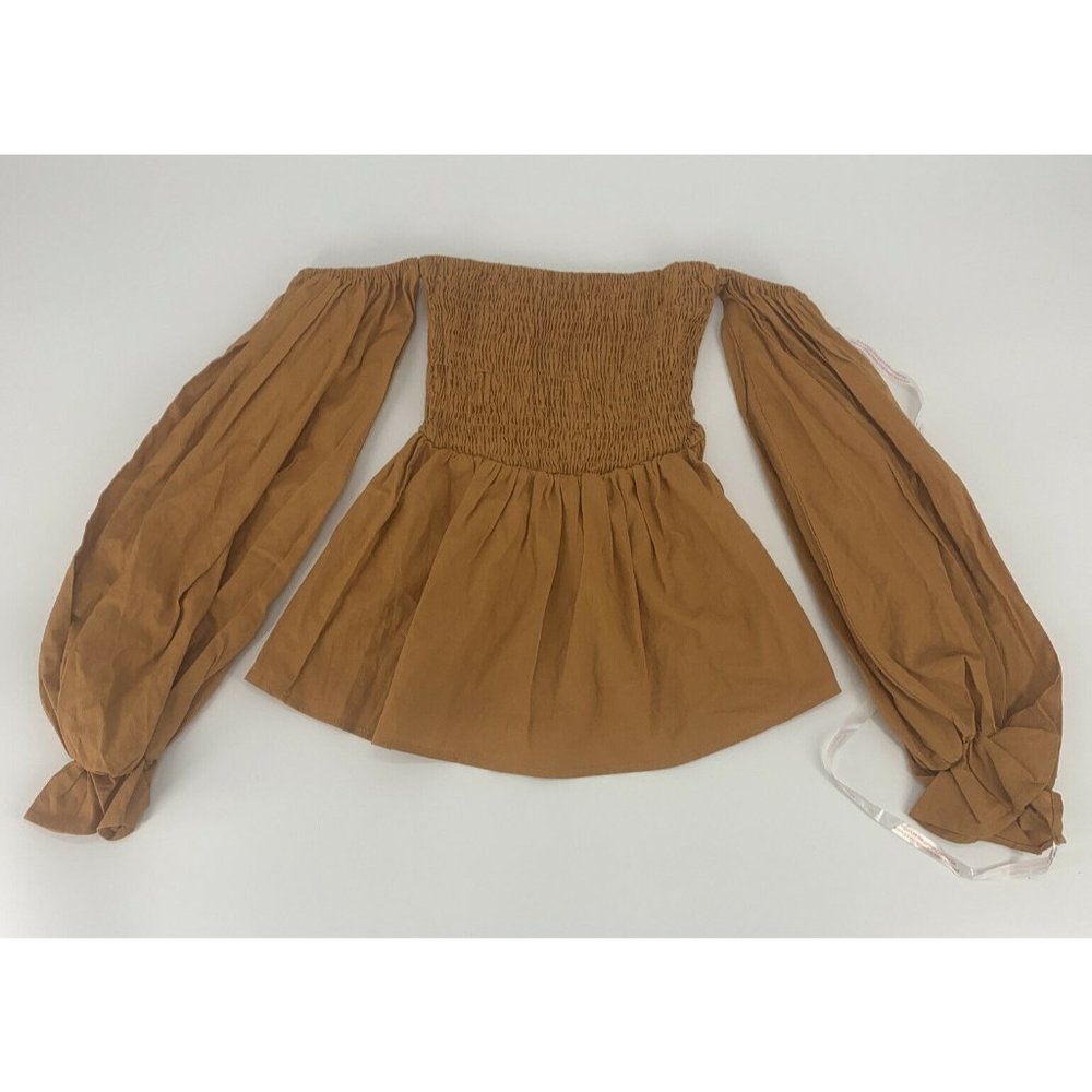 Women's Missguided Bardot Ruched Balloon Sleeves Top Orange Size‎ 0 NWT